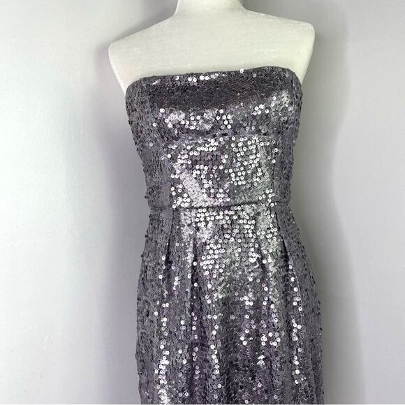 BCBG Sequin Silver Dress Strapless 8 Sparkle - Picture 3 of 8